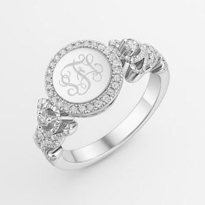 Personalisierte Sterling Silber Monogramm Ring | Benutzerdefinierte Initial Ring Siegelring | gravierte Vintage Style Schmuck Geschenk für sie
