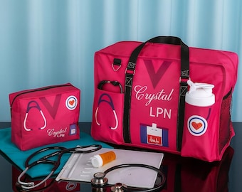 Benutzerdefinierte Name Krankenschwester Tasche, Großes Segeltuch Still Tote Set mit Reißverschluss, Reise Arbeitsveranstalter, Wertschätzung & Abschlussgeschenk