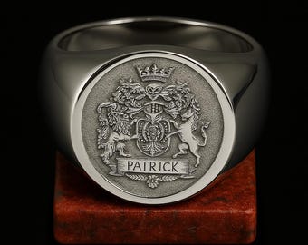 Personalized Family Crest Ring, Custom Coat of Arms Signet Ring, Gold or Silver Heraldic Ring, Men’s Custom Engraved Crest Jewelry