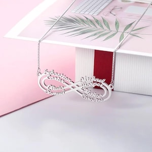Custom Infinity Name Necklace with Up to 8 Names | Personalized Family Name Necklace | Gift for Mom, Grandma, Her
