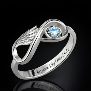 Sterling Silver Angel Wing Infinity Heart Ring, Memorial Remembrance Jewelry image 6