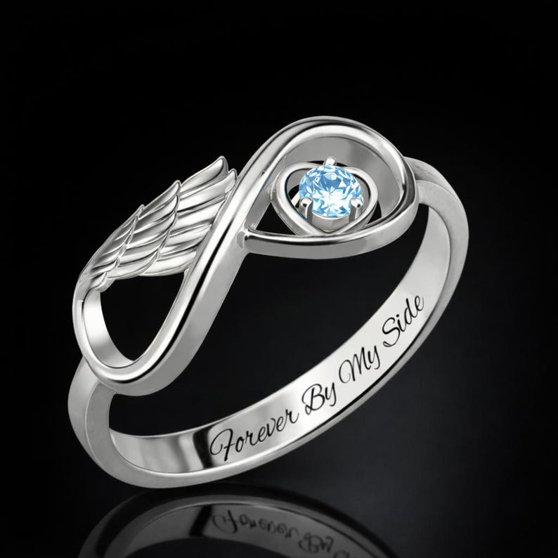 Sterling Silver Angel Wing Infinity Heart Ring, Memorial Remembrance Jewelry image 6