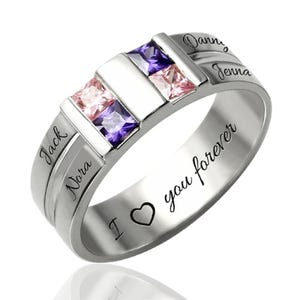 Personalisierte 4 Geburtsstein Name Ring für Mama in Gold | Personalisierter Familienring mit Gravur | Muttertagsgeschenk, Versprechensring für Frauen