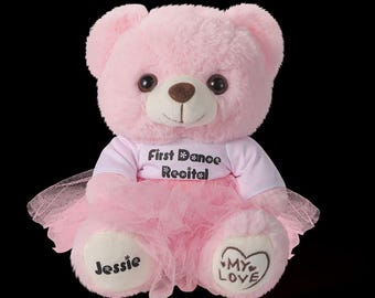 Ballerina dansbeer met aangepaste naam | Gepersonaliseerde balletrecitalcadeau | Aandenken teddybeer eerste dans | Ballerinadanscadeaus