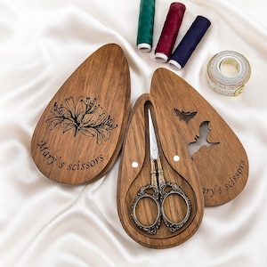 Personalisierte Name Vintage Storch Schere mit individuell gravierter Box | Vintage Nähgeschenk für Sie | Stickpackung für die Näherin oder Crafter