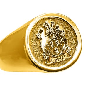 Family Crest Ring for Men, Gold Coat of Arms Signet Ring, Personalized Heraldic Ring, Custom Logo Engraved Ring, Gift for Dad or Husband