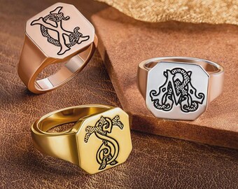 Personalisierter Doppel-Anfangssiegelring, Benutzerdefinierter Zwei-Buchstaben-Monogrammring, Silber oder Gold, Doppelring für Paare, Jahrestagsgeschenk für Sie und Ihn