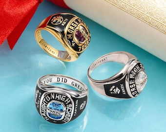 Anillo de graduación personalizado, anillo personalizado de la promoción de 2026 con piedra de nacimiento, anillo de sello grabado para hombres y mujeres, regalo para la universidad o la escuela secundaria.