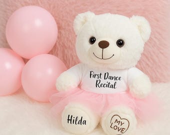 Gepersonaliseerde ballerina-teddybeer | Aangepaste naam dansrecitalcadeau | Tutu knuffel aandenken voor meisjes, kinderen, dochter, verjaardag