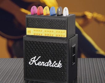 Custom Name Guitar Pick Holder in Amp Shape | 3D Printed Pick Case for 6 Plectrums | Musician Gift | Guitar Accessories for Him/her