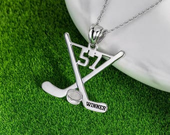 Personalized Hockey Stick Necklace | Custom Ice Hockey Name & Number Pendant | Sports Jewelry Gift for Players and Fans