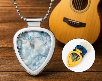 Custom Guitar Pick Necklace | Brass Pick Holder Pendant with 3 Extra Picks | Musician Gift, Rock Band Jewelry, Gift for Guitarist