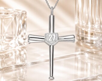 Collar con cruz de bate de béisbol, collar deportivo personalizado, regalo para jugador de béisbol, joyería para atletas, colgante de cruz cristiana