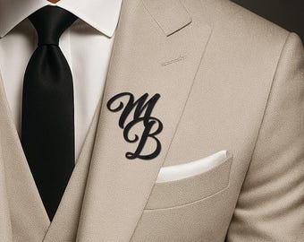 Spilla con monogramma iniziale / Spilla personalizzata in oro, nero e argento / Regalo di nozze per sposo, papà e testimone / Accessorio per abito da sposo
