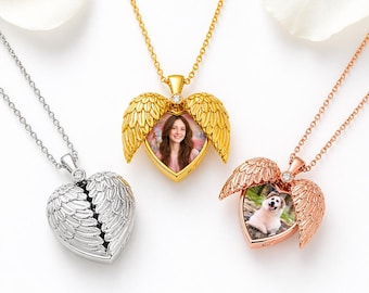 Angel Wing Photo Urn Necklace for Ashes | Memorial Heart Locket | Cremation Jewelry Keepsake for Pet Loss, Baby, or Loved One
