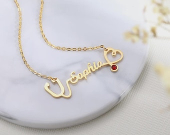 Collar personalizado con estetoscopio y piedra natal / Joyería médica personalizada en plata de ley 925, regalo para enfermeras y médicos