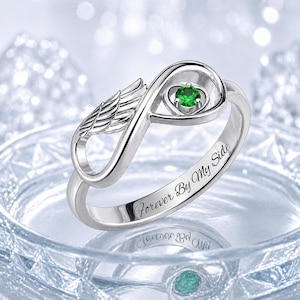 Sterling Silver Angel Wing Infinity Heart Ring, Memorial Remembrance Jewelry image 1