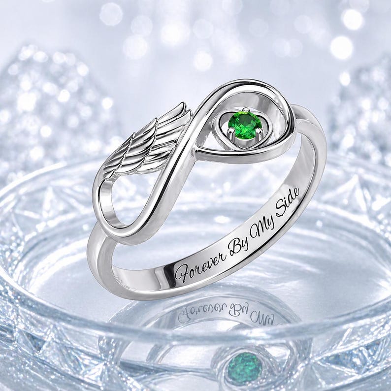 Sterling Silver Angel Wing Infinity Heart Ring, Memorial Remembrance Jewelry image 1