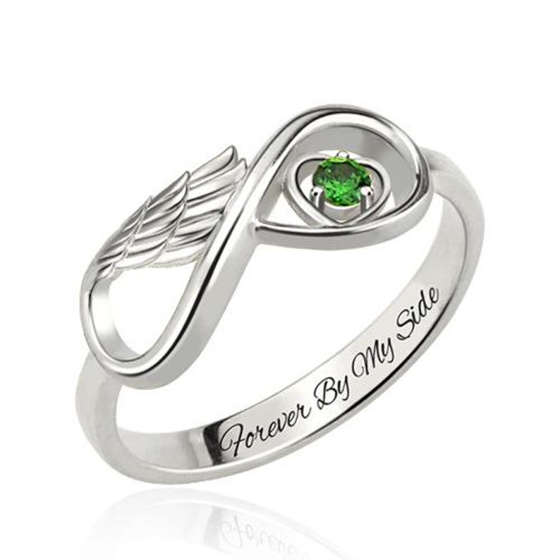 Sterling Silver Angel Wing Infinity Heart Ring, Memorial Remembrance Jewelry image 5