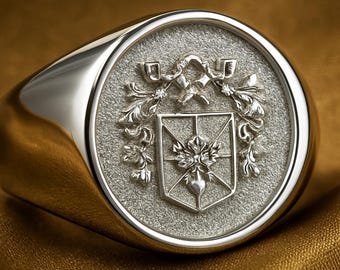 Sterlingzilveren ring familiewapen, aangepaste zegelring, gepersonaliseerde wapenschild sieraden voor mannen, cadeau voor hem