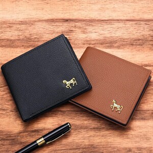 Cartera de lujo de piel sintética para hombre. Elegante billetera horizontal plegable con cremallera, monedero y ranuras para tarjetas. Elegante cartera de negocios para regalo.