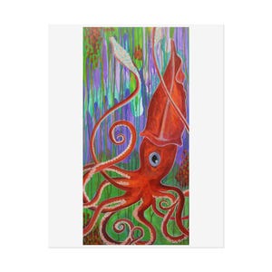 Squid in the Depths Print, Rolled Poster, Wall Art Decor, Acrylic Painting Reproduction, Home Office Decoration, Ocean Theme Poster