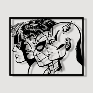 Avengers Metallwanddekor - Iron Man, Spiderman, Hulk, Thor, Captain America - Schwarze Wandkunst, Superheld - Home Decor, Jungenzimmerdekor