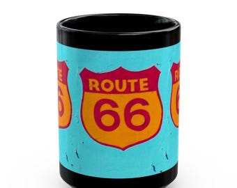 Taza vintage de la Ruta 66, taza para viajeros, taza para amantes de los viajes por carretera, decoración vintage, taza turquesa de la Ruta 66