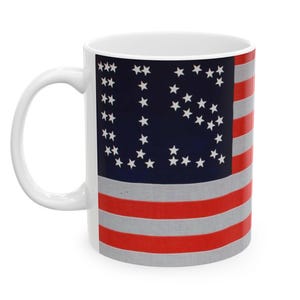 American US Flag Design Coffee Cup, Fourth of July Flag Motif Coffee Mug, Independence Day Flag Pattern Mug,  Red, White and Blue Coffee Mug