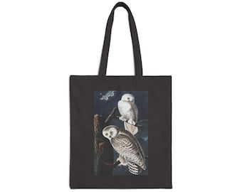 Vintage Owl Art Cotton Canvas Tote Bag, Eco-Friendly Shopping Bag, Bird Lover Gift, Reusable Grocery Bag, Snowy Owl  ShoppingBag, Owls,