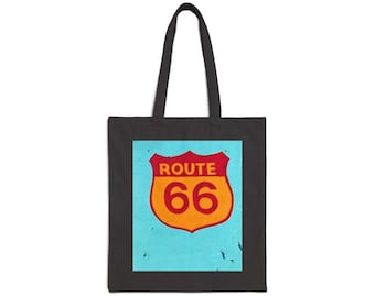 Retro Route 66 Canvas Tote Bag, Route 66 Travel Beach Tote Bag,  Route 66 Travel Accessory, Route 66 Tote Bag, Road Trip Canvas ToteBag