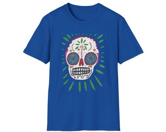 Camiseta floral suave con calavera de azúcar, camiseta gráfica de calavera colorida para amantes de los festivales, camiseta del Día de los Muertos, moda gótica