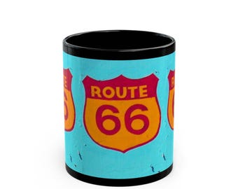 Taza vintage de la Ruta 66, taza para viajeros, taza para amantes de los viajes por carretera, decoración retro de la Ruta 66, taza colorida de la Ruta 66