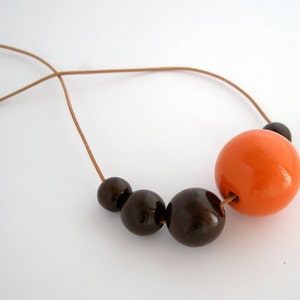 Wooden necklace, wooden bead necklace, asymmetric long necklace, wood necklace, orange, brown, eco jewelry, minimal jewelry, women's gift image 3