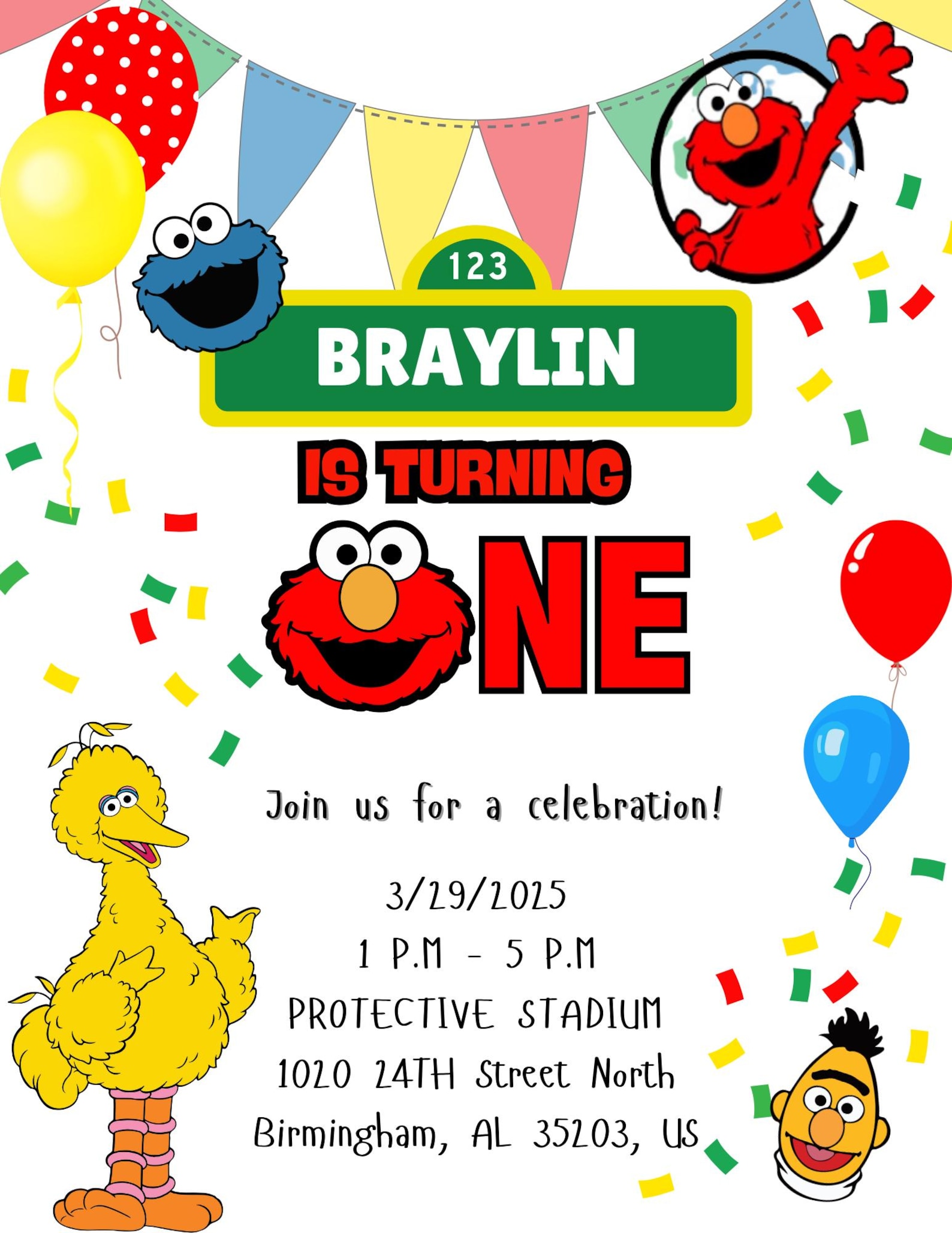 Editable Sesame Street 1st Birthday Invitation – Instant Download ...