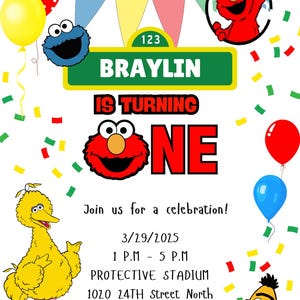 Editable Sesame Street 1st Birthday Invitation – Instant Download | Elmo Theme | Canva Template | Printable Invite