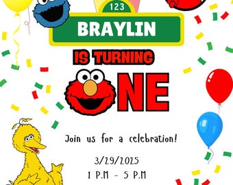 Editable Sesame Street 1st Birthday Invitation – Instant Download | Elmo Theme | Canva Template | Printable Invite