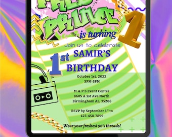 90s Themed “Fresh Prince” 1st Birthday Invitation – Editable Digital Download