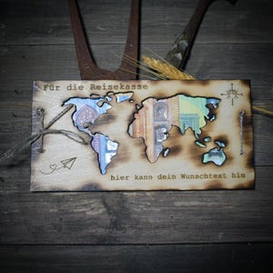Geldgeschenk/Holzkarte/Reisekasse auffüllen/personalisierbar/originelle Geschenkverpackung/ Art.Nr.: GGK002