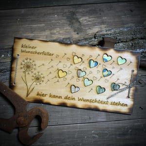 Holzkarte/Geldgeschenk/Kleiner Wunscherfüller/Pusteblume mit Herzen/personalisierbar auf Wunsch/ GGK004