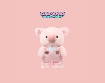 Pink Pig Plush Toy, Soft Overalls Stuffed Animal, Kawaii Comfort Decor, 12.2 Inch