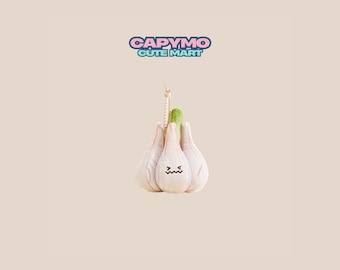 Garlic Plush Keychain, Cute Food Bag Charm, Funny Veggie Plushie, Kawaii Kitchen Keyring