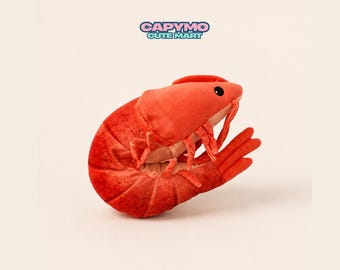 Shrimp Plush Pillow, Jumbo Shrimp Stuffed Animal, Kawaii Seafood Plush, Cute Food Cushion, 12in/30cm or 24in/60cm