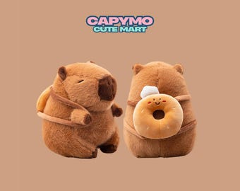 Capybara Plush Toy with Food Backpack, Kawaii Stuffed Animal, Bread Fries Dumpling Plushie, 35cm