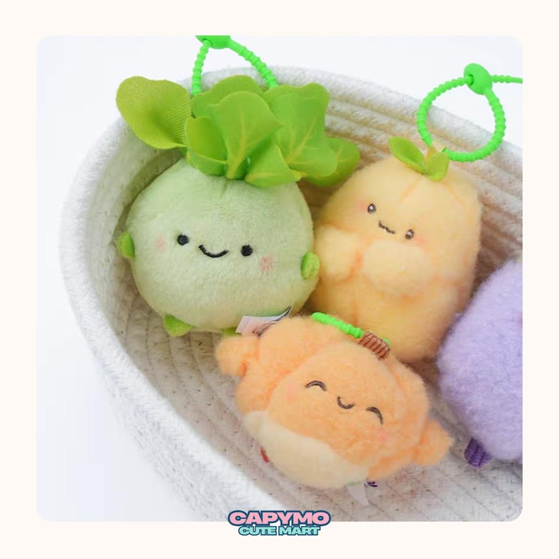 Llavero de peluche de lechuga, colgante para bolso de verduras verdes, lindo accesorio de peluche de comida, llavero kawaii imagen 4