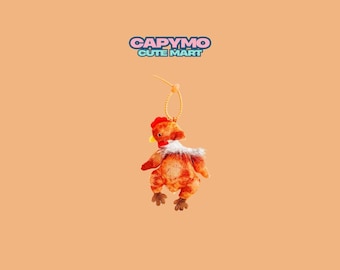 Roast Chicken Plush Keychain, Funny Food Bag Charm, Kawaii Holiday Ornament, Cute Stuffed Keyring
