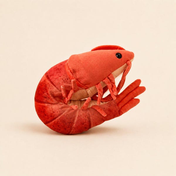 Shrimp Plush Pillow, 12"(30cm) or 24"(60cm) Soft Stuffed Shrimp