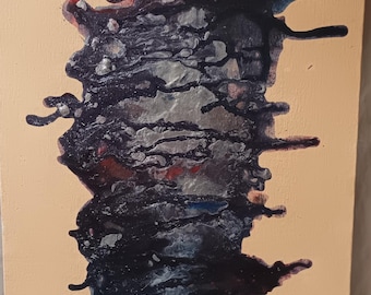Pintura abstracta en acrílico con técnica de vertido "Nebulosa de Medianoche" – Arte mural en lienzo con textura de galaxia