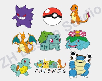 Pokémon Vänner SVG-paket | Pikachu, Bulbasaur och Charmander (digital nedladdning)