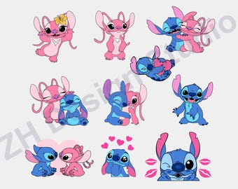 Paquete SVG de Stitch y ángel, Stitch SVG, Stitch pareja SVG, PNG, Stitch amor SVG, ángel, Stitch y ángel SVG PNG, paquete SVG de ángel